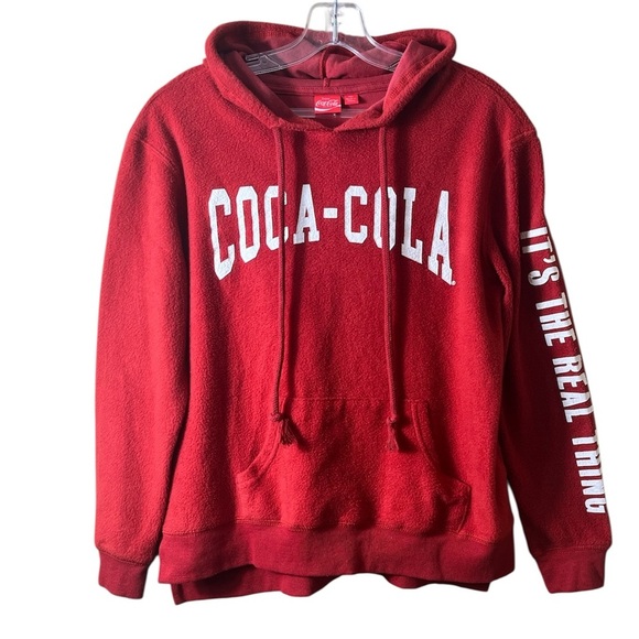 Coca-Cola Spellout Retro Red Fleece Graphic Hoodie Size Medium Streetwear - Picture 1 of 10